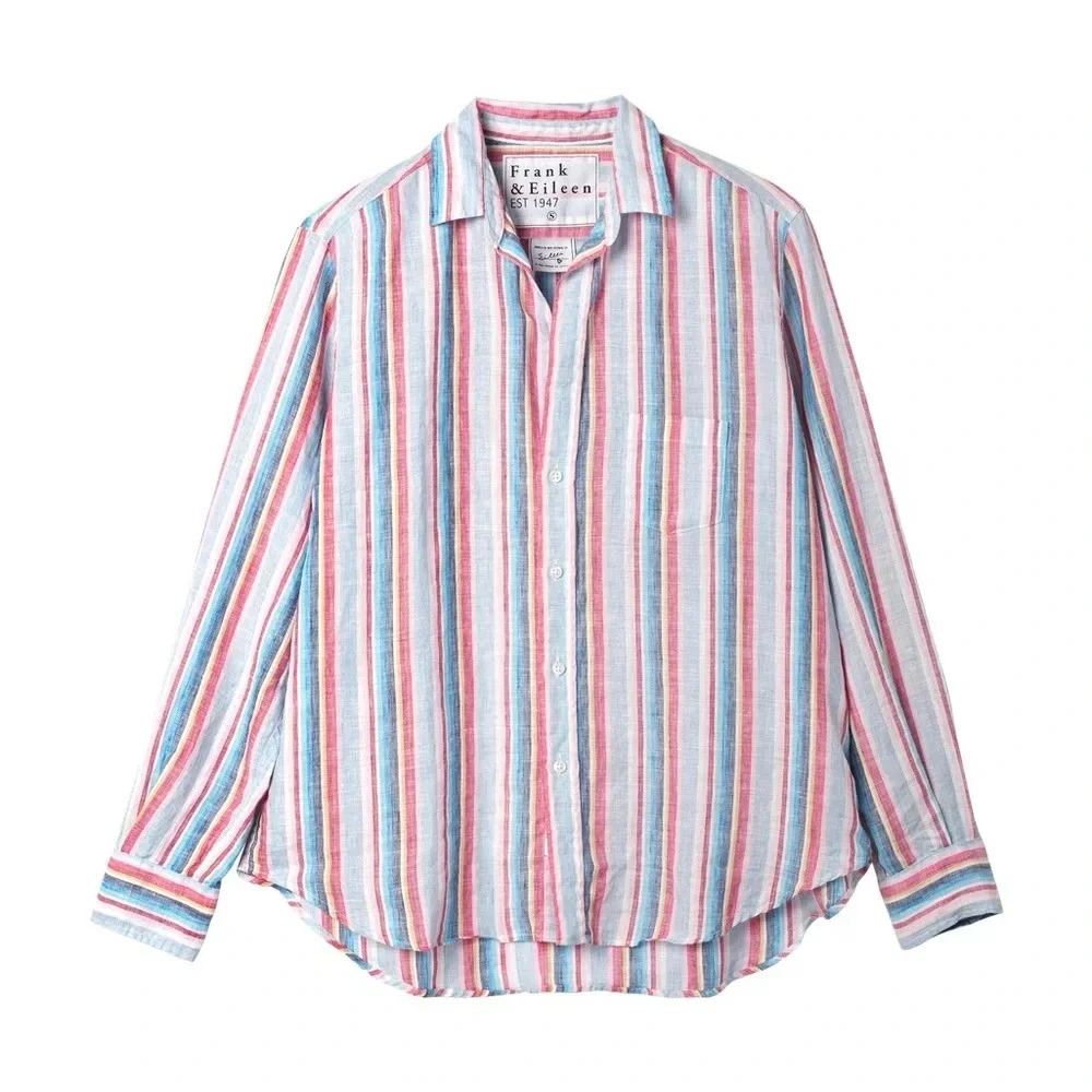 Frank & Eileen 100% Linen Style Eileen Stripe Button Down Shirt size XS